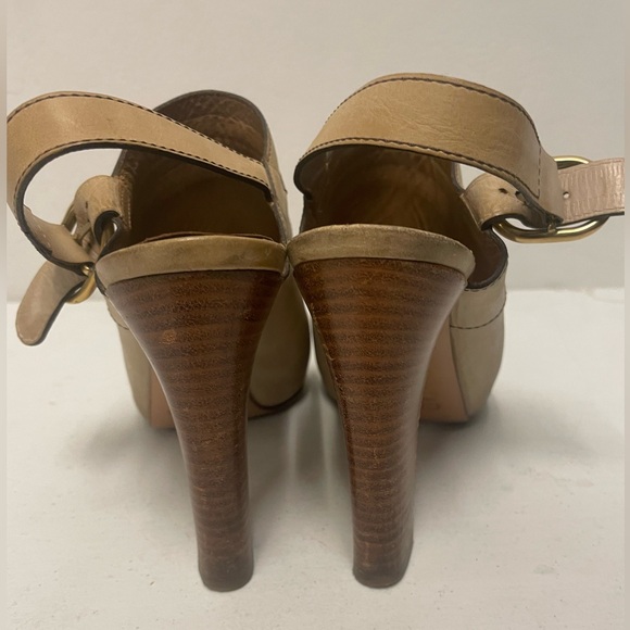 Chloe Made in Italy Slingback Peep Toe Heeled Mules in Tan Size 39 1/2 - Picture 5 of 9